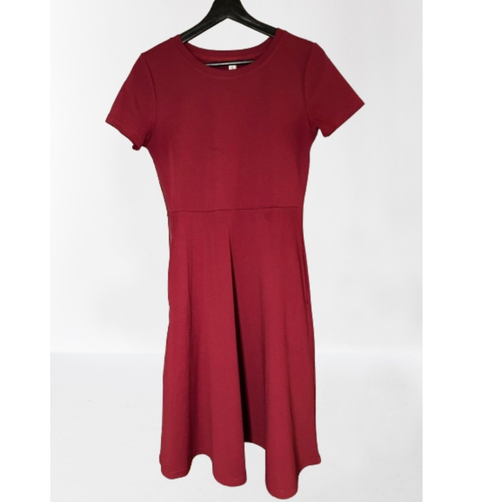 Dark red mini dress flare skirt